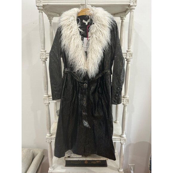 Free People Vegan Midnight Train Duster Black Size XS 90s Y2K Fur Collar - Picture 5 of 6
